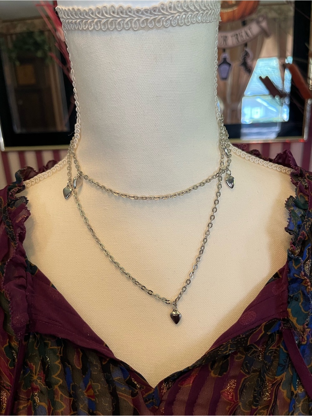 Vintage 1970s Sarah Coventry Silver Heart Charm Layered Necklace